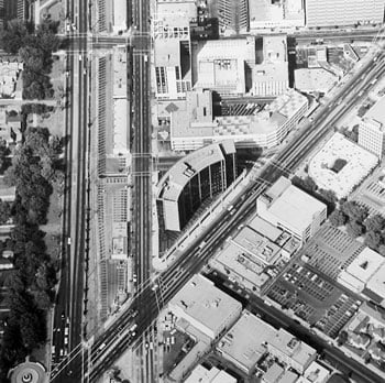 Ed Ruscha, Parking Lots #308, Intersection of Wilshire and Santa Monica, 1967, 15 x 15 inch Gelatin Silver Print, Signed on verso