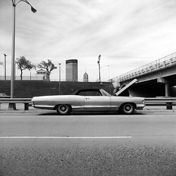 Frank Gohlke, Car Stopped on the Freeway, Minneapolis, 1974, 14 x 14 inch Gelatin silver print, Signed, titled, dated and annotated in pencil on verso, Signed, 2005