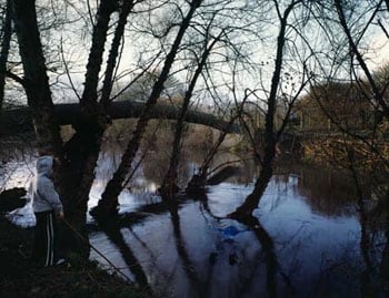 Gangland Execution. Boys find Man&rsquo;s Body in River, 2003, 48 x 60 inch Cibachrome Print, Signed, titled, dated and editioned on label on verso, Edition of 7