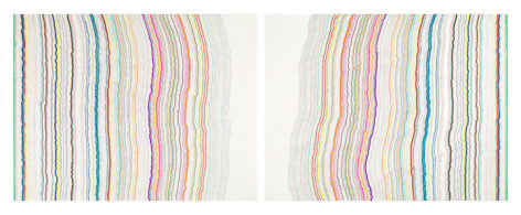 Chiral Lines 6, 2015, Marker and pen on paper, Each: 38 x 50 inches, Overall: 38 x 100 inches