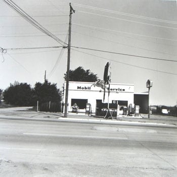 Ed Ruscha, Mobil, Shamrock, Texas, from Five Views from the Panhandle, 1962/2007, Suite of 5 7.5 x 7.5 inch Gelatin silver prints, Signed and editioned on the colophon page in linen clamshell case with silver embossing (sold only as full suite of 5)