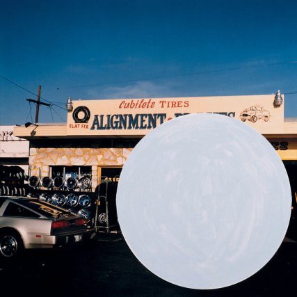 John Baldessari,&nbsp;National City (2), 1996/2009. Chromogenic print with acrylic paint, 19 1/4 x 18 3/4 inches