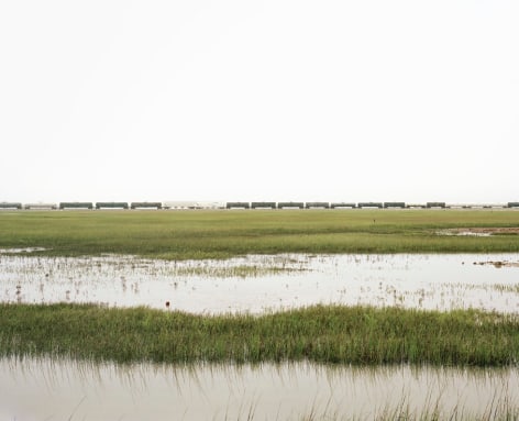 Untitled (Trains Crossing Estuarial Corridor-4), Virginia Point, Texas, 2015.