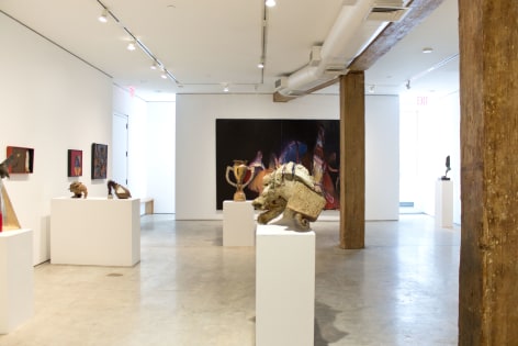 Installation View, Robert Arneson and William T. Wiley: early paintings, sculptures and collages, George Adams Gallery, New York, 2017.