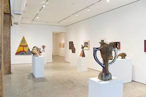 Installation View, Robert Arneson and William T. Wiley: early paintings, sculptures and collages, George Adams Gallery, New York, 2017.