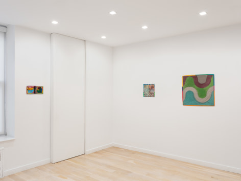 Installation view with multiple Alan Shields paintings