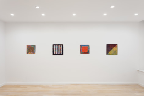 Installation view with multiple Alan Shields paintings