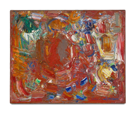 red gestural abstract painting