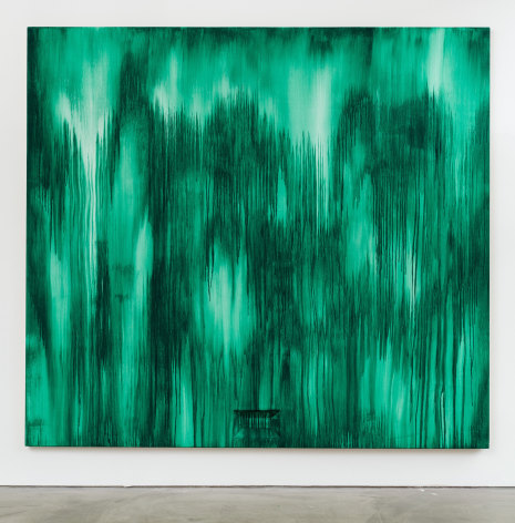 big square painting done in green drips