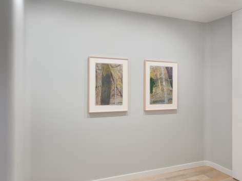 Installation view of landscape paintings by Tom Fairs