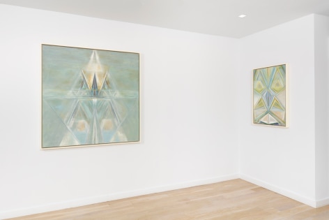 installation view of geometric abstract paintings