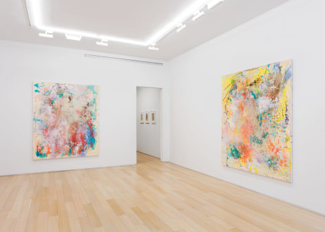 installation view of Jackie Saccoccio paintings and works on paper