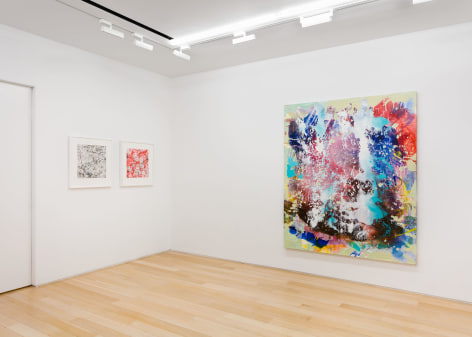 installation view of Jackie Saccoccio paintings and works on paper