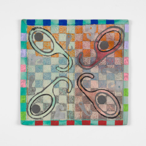 Abstract sewn and painted square work