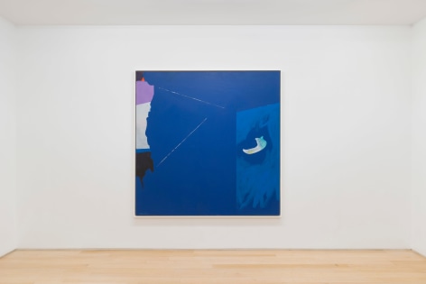 installation view of multiple paintings in a white room