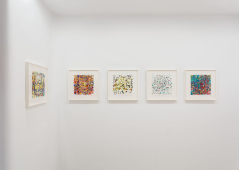 installation view of Jackie Saccoccio paintings and works on paper