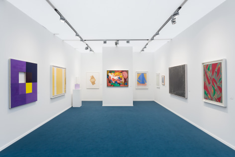 installation view of various abstract paintings at Frieze Masters London