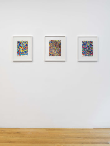 installation view of paintings and drawings by Jackie Saccoccio