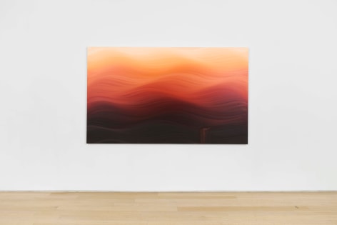 installation view of paintings in a white room