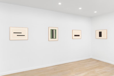 installation view of geometric abstract prints