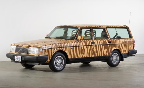 Jonas Wood&rsquo;s tiger-printed Volvo station wagon (Untitled, 2016), taking a stand for fantasy and childlike wonder