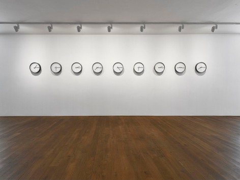 , KATIE PATERSON Timepieces (Solar System), 2014 Nine adapted clocks Each: 17 11/16 x 17 11/16 x 3 11/16 in. (45 x 45 x 9.5 cm) Edition of 9