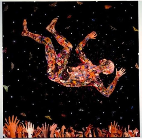 FRED TOMASELLI, Expecting to Fly, 2002, photocollage, leaves, acrylic, gouache, resin on wood panel