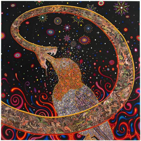 , FRED TOMASELLI&nbsp;Penetrators (Large),&nbsp;2012 Photo-collage, acrylic, resin on wood panel 72 x 72 inches