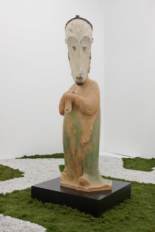 XU ZHEN®️, Evolution-Tang Dynasty Painted Pottery Figure Court Lady, Fang Ngil Ceremonial Mask