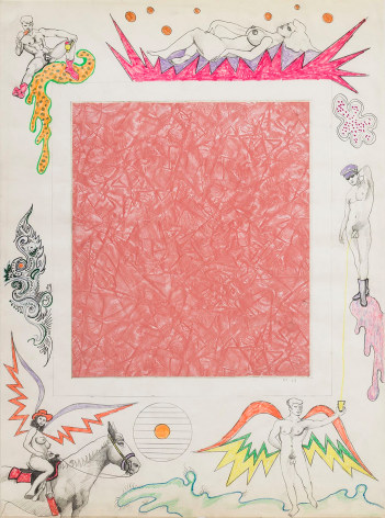 , Untitled [Pink linoleum center],&nbsp;1964. &nbsp;Collage and color pencil on paper. 30 x 22 in.