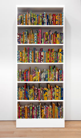 YINKA SHONIBARE MBEThe American Library Collection (Historians)2017Approximately 225 Hardback books, Dutch wax printed cotton textile, gold foiled names, bookcase, bespoke card catalogue box98 x 40 x 13 1/4 in.248.9 x 101.6 x 33.7 cmJCG9188
