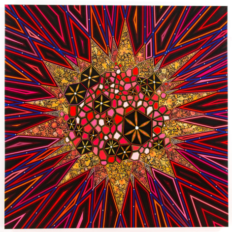 , FRED TOMASELLI&nbsp;Black Star,&nbsp;2013&nbsp;Mixed media and resin on wood panel&nbsp;60 x 60 in.&nbsp;(152.4 x 152.4 cm)