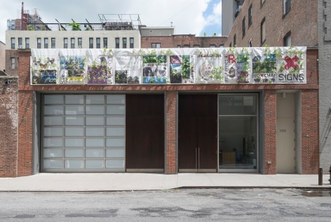 , NATALIE JEREMIJENKO&nbsp;FLOWERxFACADE, an xClinicFarmacy project to inflorescence the barren urban structures,&nbsp;2011&nbsp;Tyvek, soil, polyacrylamide gel; nasturtiums (Tropaeolum majus, T. polyphyllum), day lilies (Hemerocallis lilioasphodelus), visiting urban pollinators