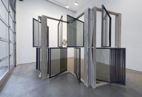 , HEATHER ROWE&nbsp;Suffusion Screen (her thoughts, means, and ends),&nbsp;2014&nbsp;Glass, mirror, plywood, wallpaper, paint, steel, fabric&nbsp;156 x 88 x 24 in. (396.2 x 223.5 x 61 cm)