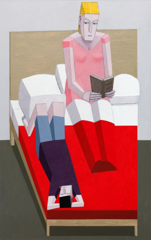 , Reading in Bed,&nbsp;2015. &nbsp;Acrylic and mixed media on canvas. &nbsp;60 x 38 1/4 in (152.4 x 97.2 cm)