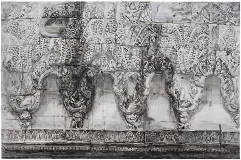 SHI ZHIYING 石至莹&nbsp;Cambodian Relief 柬埔寨浮雕墙, 2013 Oil on canvas 78 1/4 x 118 in. (200 x 300 cm)