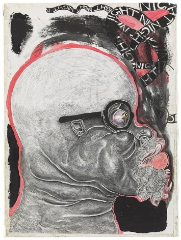 TRENTON DOYLE HANCOCK&nbsp;Portrait of the Artist Under Night&nbsp;2012 Acrylic and mixed media on canvas 12 x 9 in.
