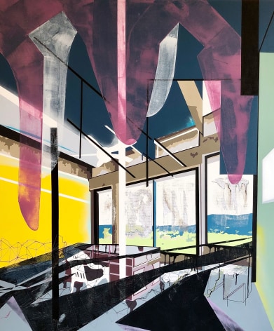 EMILIE DUVAL | REFLECTIVE TRAP | ACRYLIQUE, ENCRE, MARQUEUR ET PEINTURE AÉROSOL SUR TOILE | 60 X 50 POUCES | 2019
