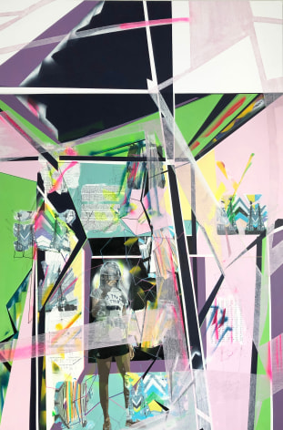 EMILIE DUVAL | SELF DEMATERIALIZATION | ACRYLIQUE, ENCRE, MARQUEUR ET PEINTURE AÉROSOL SUR TOILE | 72 X 48 POUCES | 2019