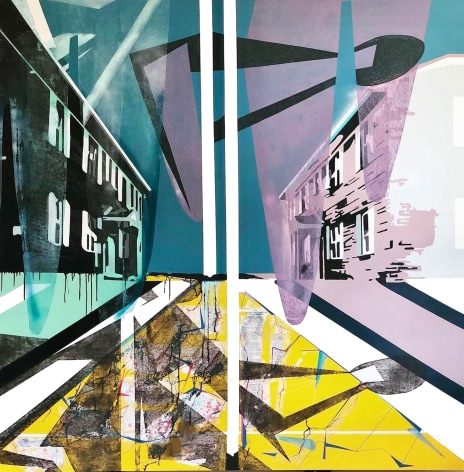 EMILIE DUVAL | PROSPERITY AND DESPAIR | ACRYLIQUE, ENCRE, MARQUEUR ET PEINTURE AÉROSOL SUR TOILE | 78 X 78 POUCES | 2018