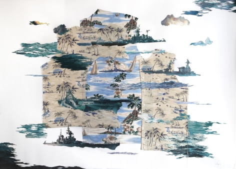 Joiri Minaya Untitled (US Navy Boats on found tropical pattern shirts), 2021