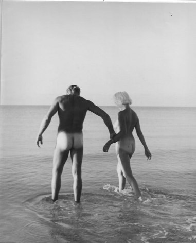 Bunny Yeager, Emile Hott and Lori Shea walking in the Surf at Naples, FL, 1954