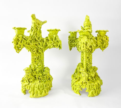 Anthony Sonnenberg Pair of Tri-Prong Candelabras (Acid Green), 2021