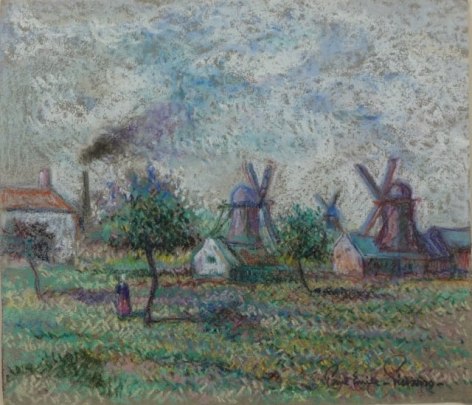 Paul Emile Pissarro Les Moulin Pastel on Paper