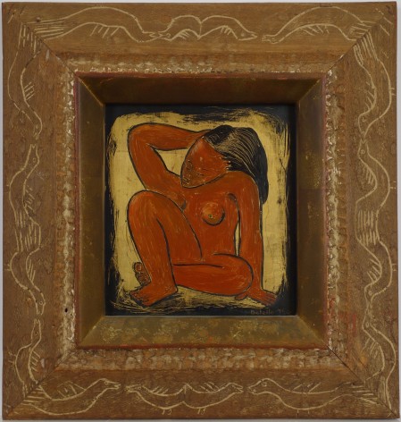 Angel Botello Crouching Nude Oil and Gold Leaf on Masonite