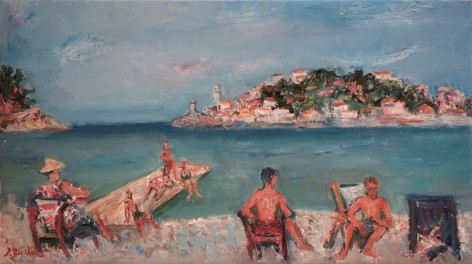 Jacques Zucker Polish Figures on the Beach Oil on Canvas