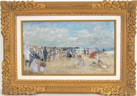 Francois Gall Plage a Trouville Oil on canvas Signed