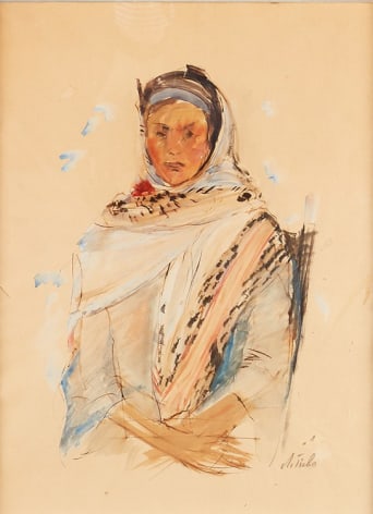 Anna Ticho Israeli  Native Woman Watercolor on Paper