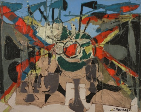 Claude Venard Abstract Still Life Oil on Canvas Signed