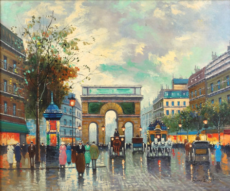 Antoine Blanchard Paris Street Scene oil on Canvas Signed